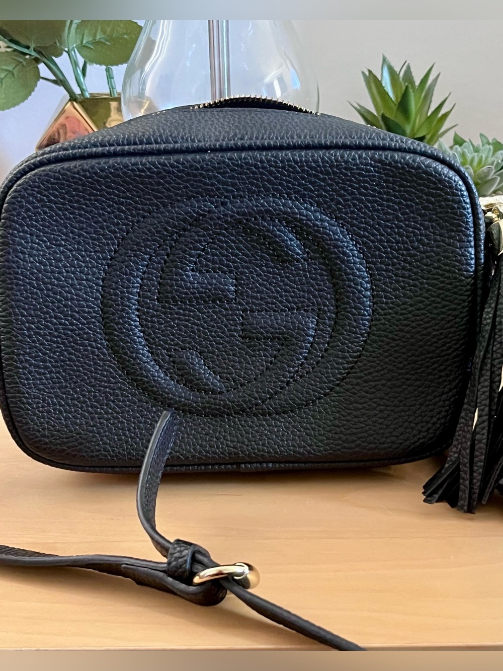 Black Designer Embossed Crossbody Bag - Luxury Logo Detail